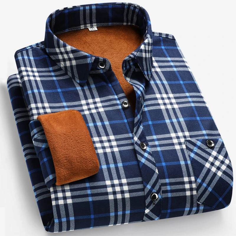 Flannel Shirt Lined - Autumn and Winter Men's Fleece-lined Long