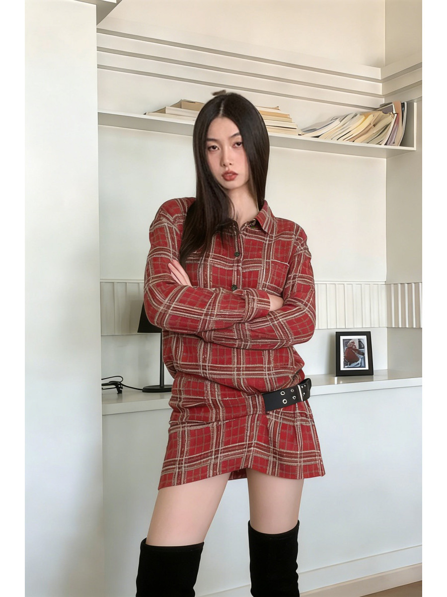 Flannel Shirt Lined - Punk Plaid Flannel Shirt Dress Belt