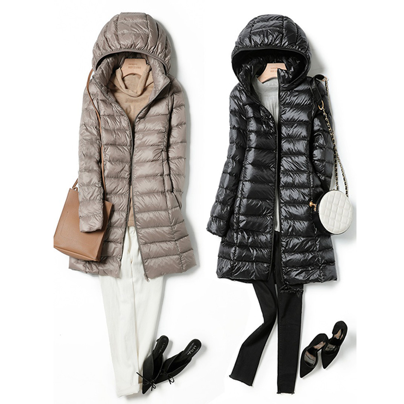 Down Jacket Packable - Women's X-long Office Lady Hat Detachable