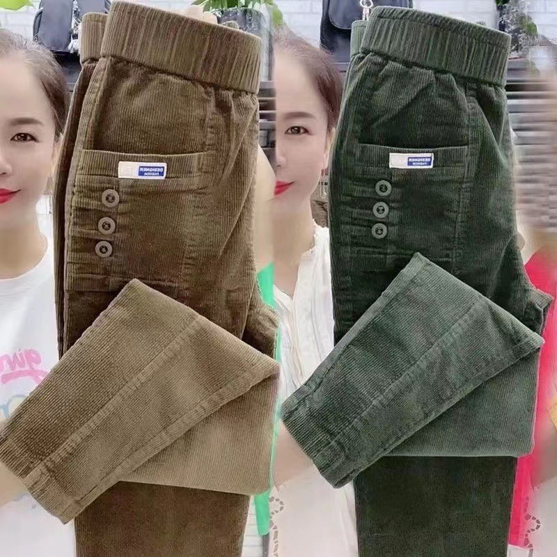Corduroy Pant Warm - Women Warm Spring Winter Button Pockets