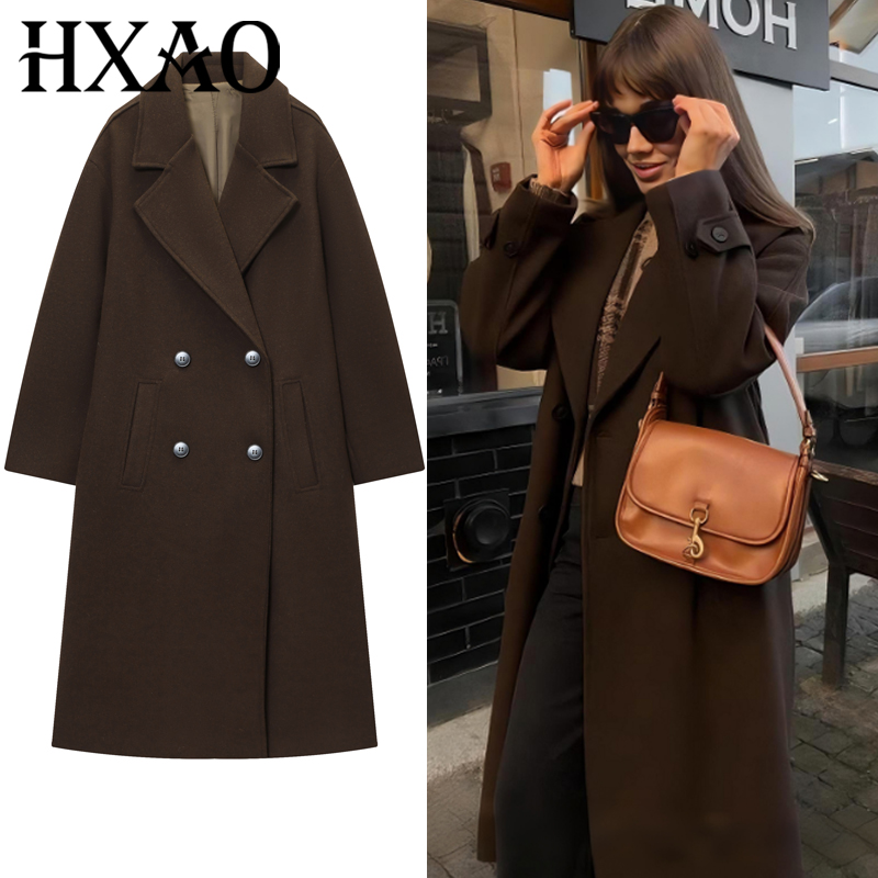 HXAO Women's Coat Brown Tweed  - đánh giá và giá Wool Coat Peacoat