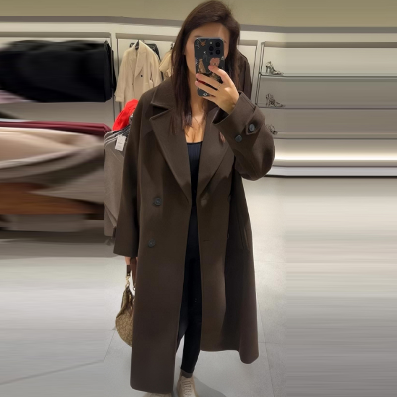 HXAO Women's Coat Brown Tweed  - đánh giá và giá Wool Coat Peacoat