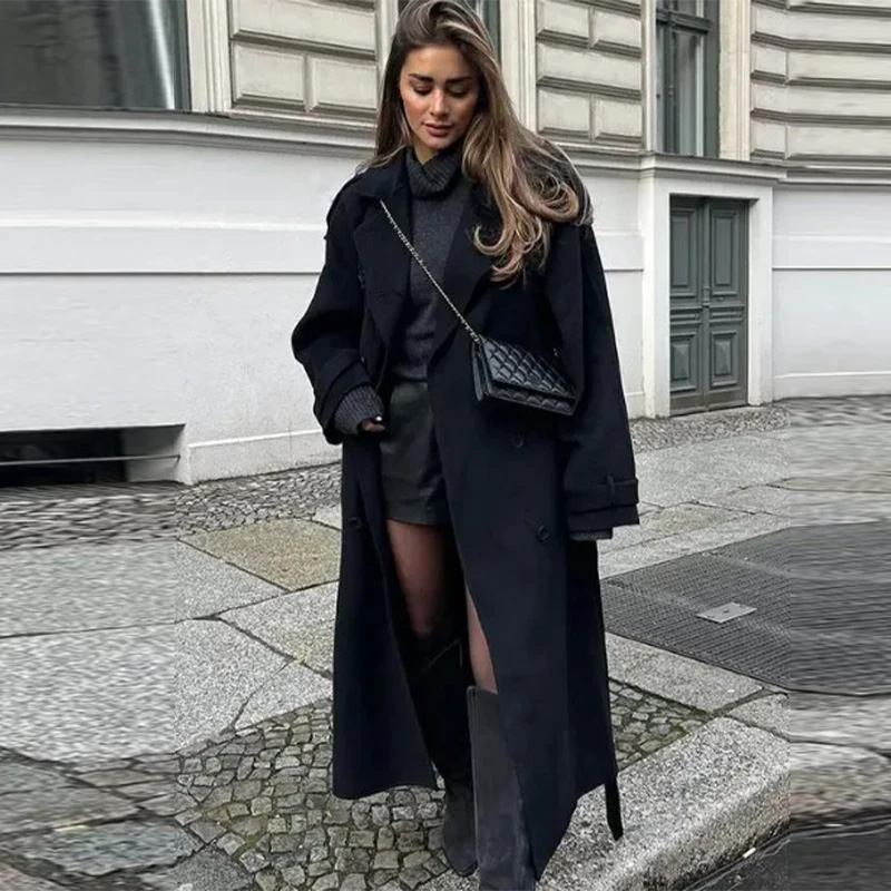 Elegant Grey Belt Long Faux Wo - đánh giá và giá Wool Coat Peacoat