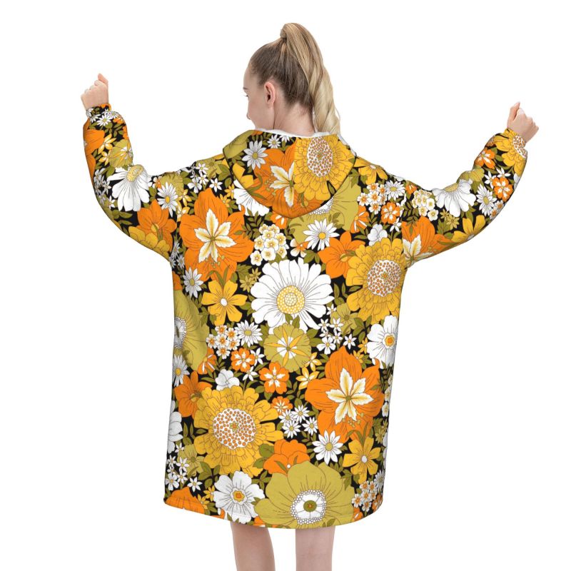Hippie Flower Floral Retro Bla - đánh giá và giá Sherpa Hoodie Fleece