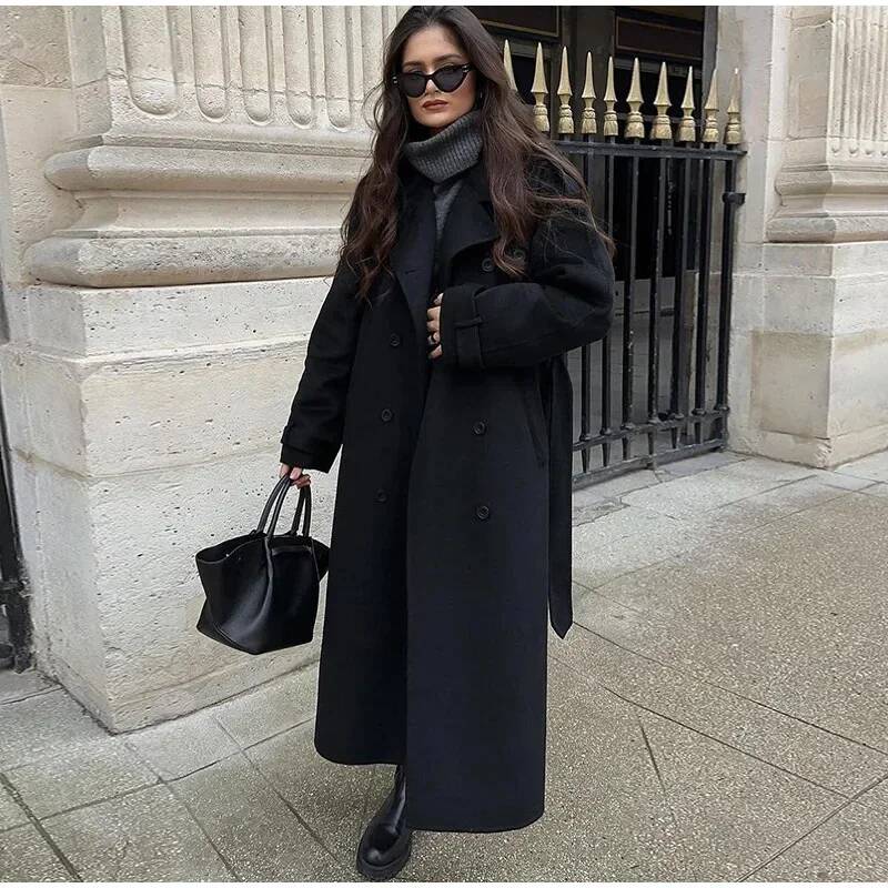 Elegant Grey Belt Long Faux Wo - đánh giá và giá Wool Coat Peacoat